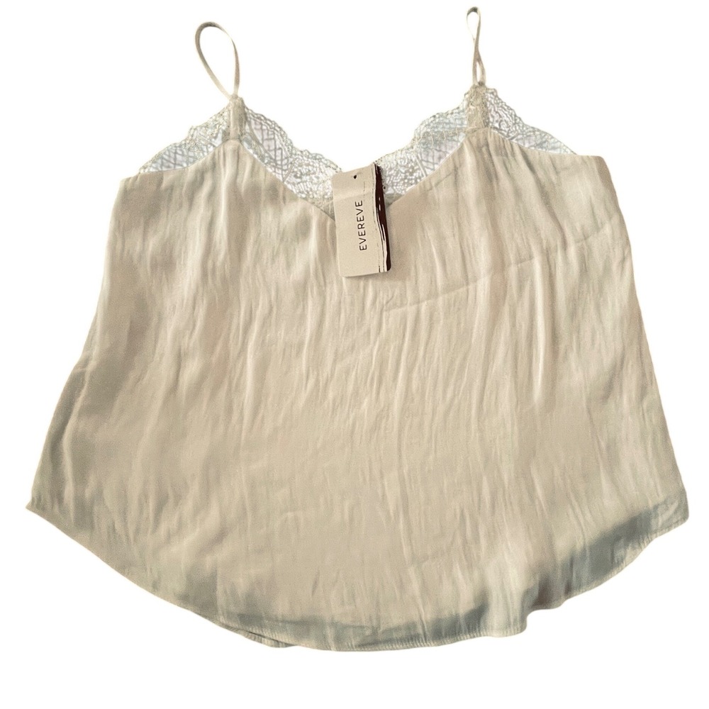 Allison Joy Kiera Lace Trim Cami Ivory Satin V-Neck Camisole NEW